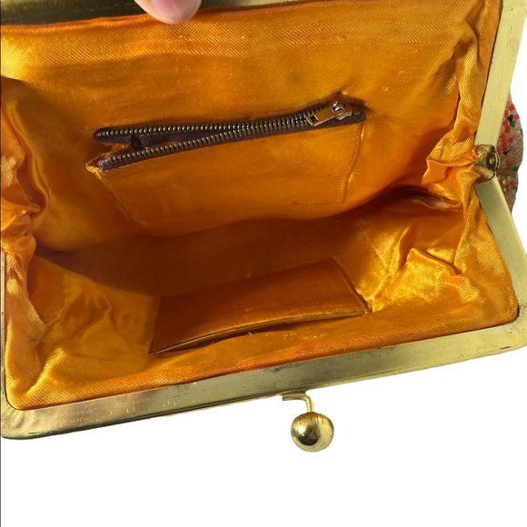 Beautiful Vintage orange flower bead purse beaded 1970s - Picture 9 of 12